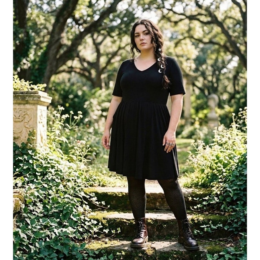 Torrid Mini Super Soft Skater Dress Womens 1X Black V-Neck Short Sleeve NEW NWT‎